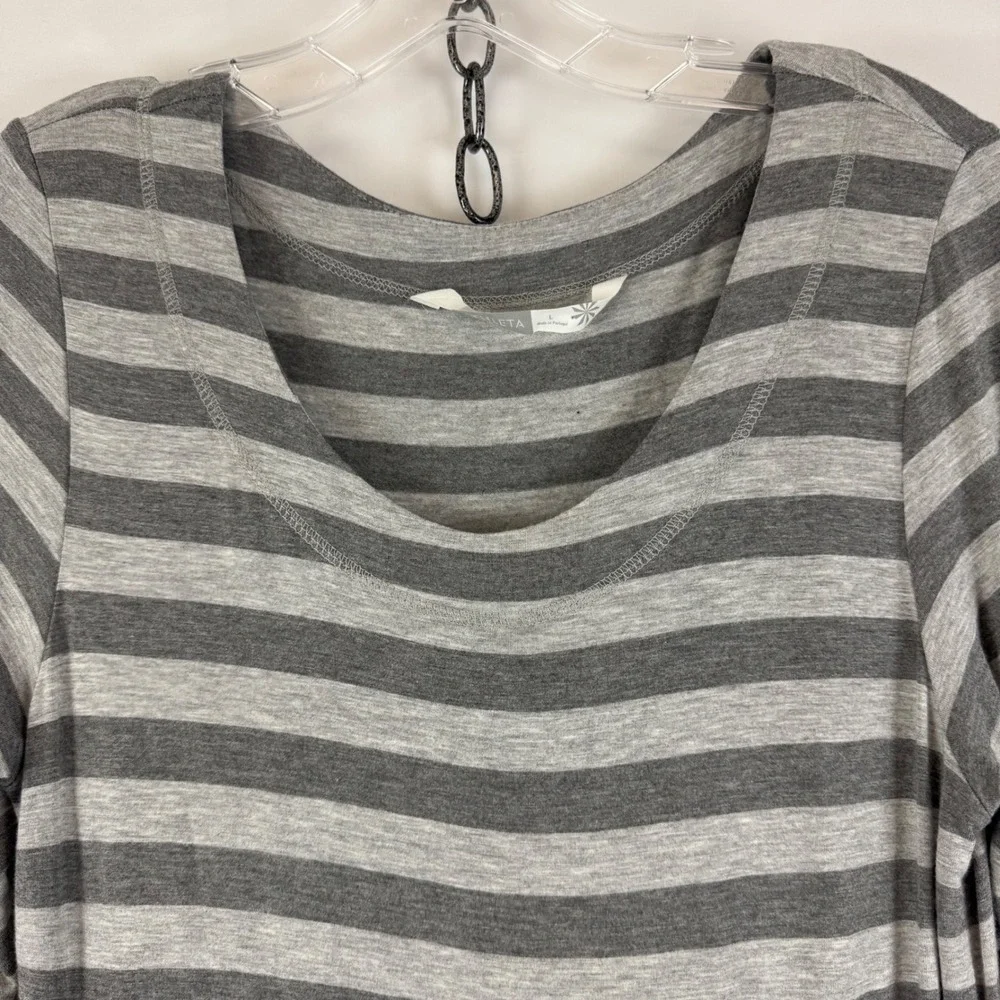 Athleta Gray Stripe Long Sleeve‎ Dress Twist Front Midi Women's Large